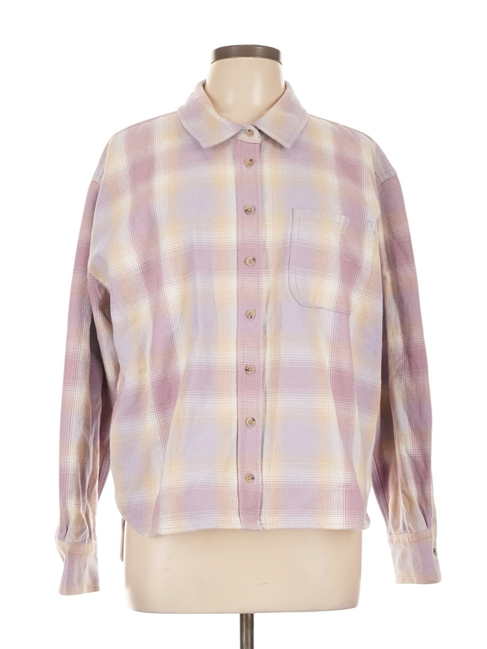 J. Crew Relaxed Button Up Shirt in Plaid Large Purple White Fall Casual NWT